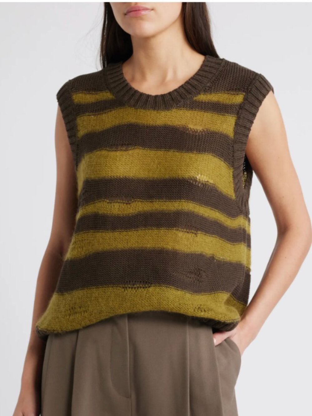 NWT COS Stripe Distressed Linen Blend Sweater Vest XS